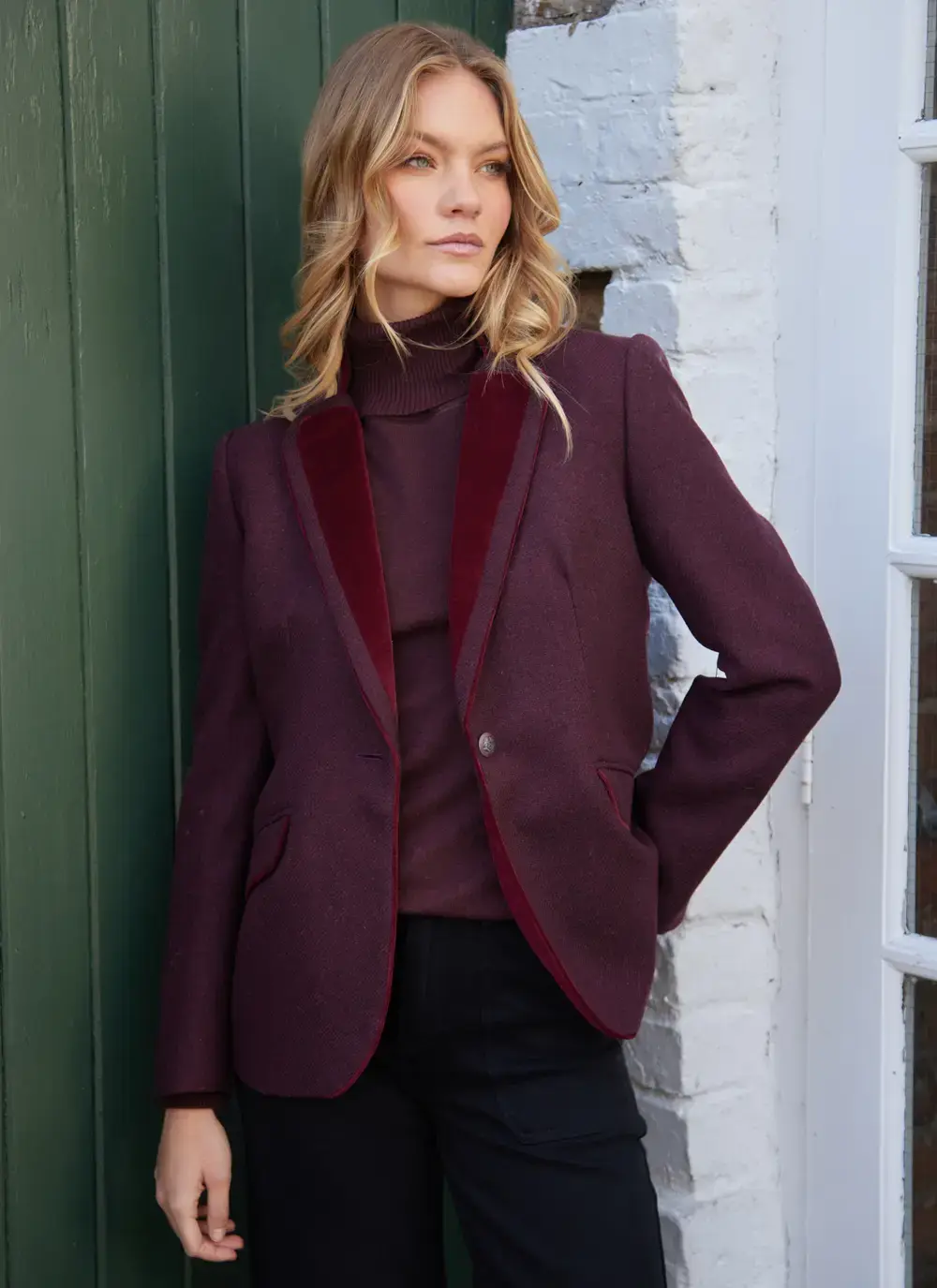 Eslava Tweed Blazer Jacket in Burgundy 